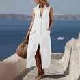 thumbnail image 5 of Guieoi Summer Dresses for Women under $10 Plus Size V-Neck Solid-Color Casual Sleeveless Long Dress with Pockets White XL, 5 of 7