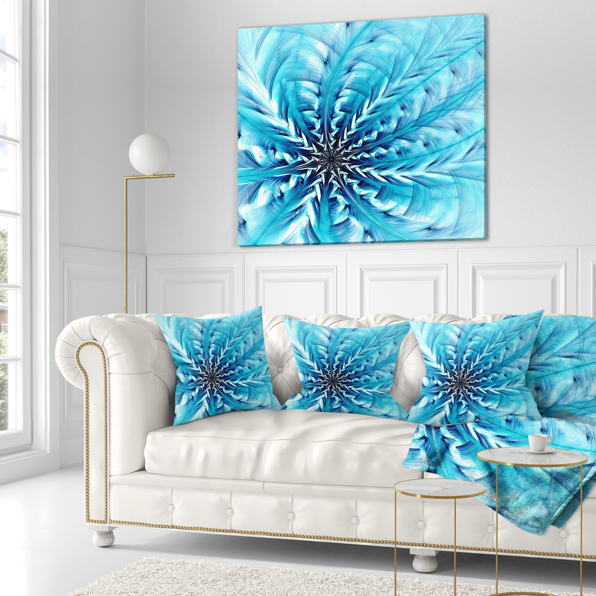 Designart Light Blue Fractal Flower Pattern - Abstract Throw Pillow - 16x16