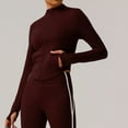 thumbnail image 4 of Women's Zip Up Athletic Jackets Cropped Long Sleeve Workout Tops 2025 Fall Slim Fitted Yoga Gym Shirts Brown L, 4 of 5