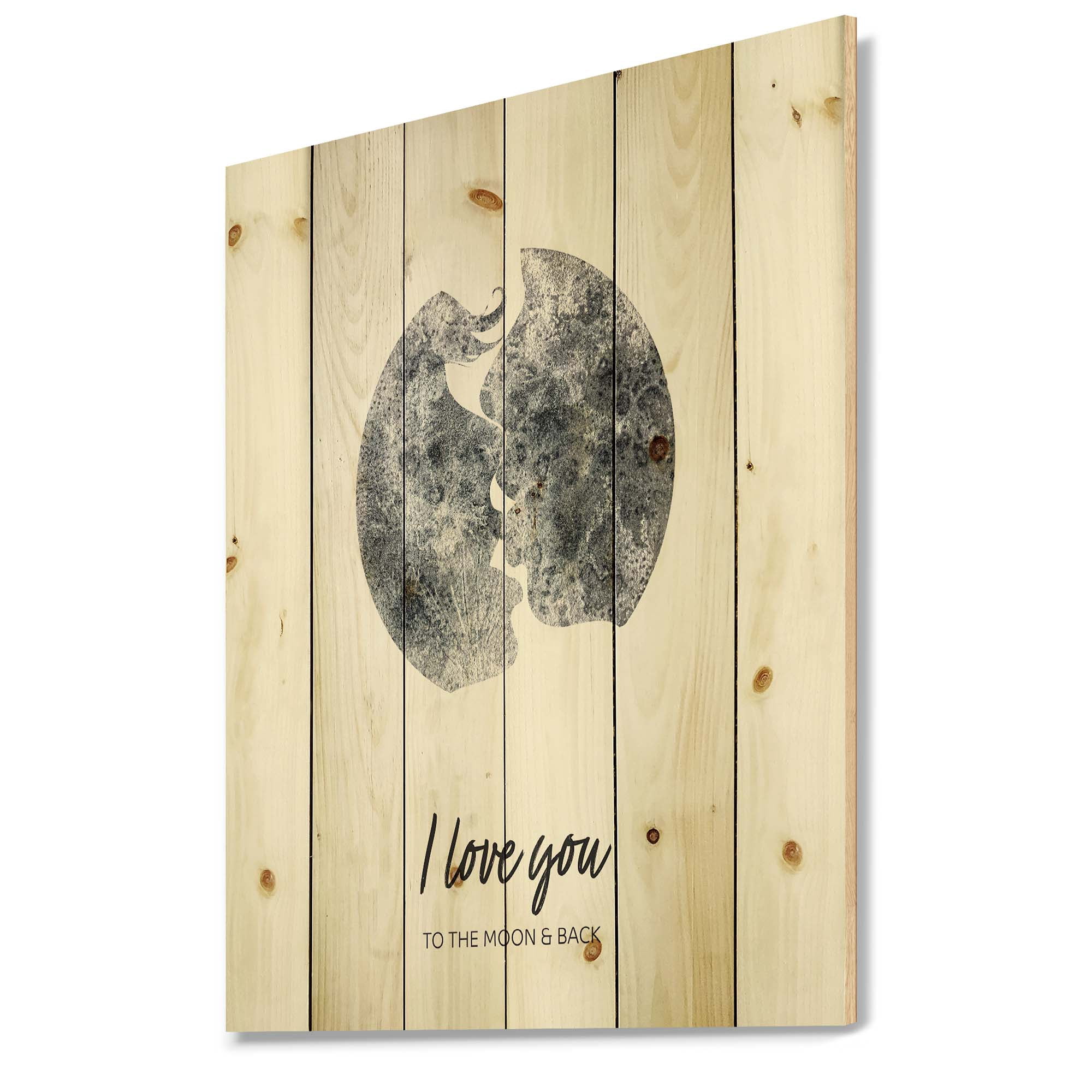 Designart 'Kiss of Two Lovers In Romantic Moon Shape' Modern Print on Natural Pine Wood