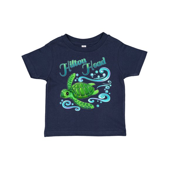 Inktastic Hilton Head Cute Sea Turtle with Waves and Bubbles Boys or Girls Toddler T-Shirt