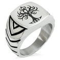 thumbnail image 1 of Stainless Steel Tribal Tree of Life Chevron Pattern Biker Style Polished Ring, 1 of 1