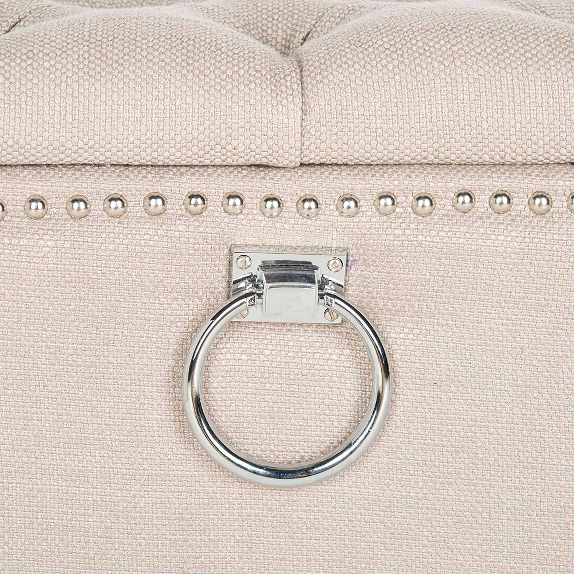 SAFAVIEH Arturo Modern Glam Storage Ottoman w/ Silver Nail Heads, Beige