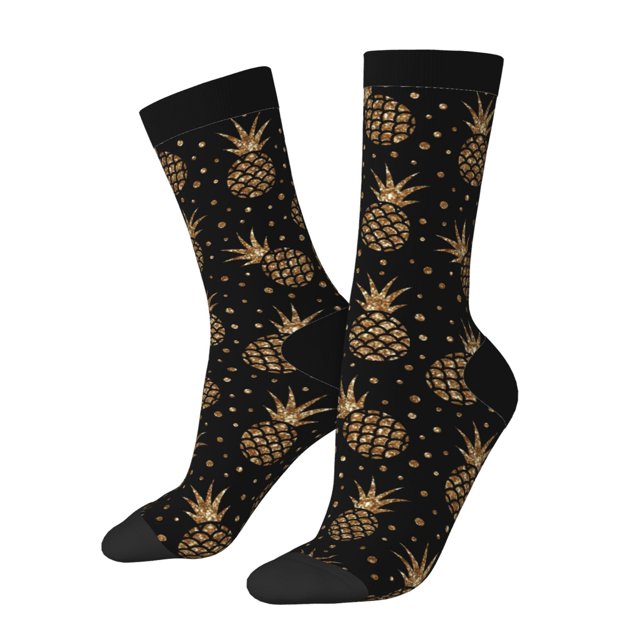 Balery Gold Glitter Pineapples Calcetas Largas con Estampado para Hombre y Mujer – Suaves y Transpirables, Talla Única (US 5-11)