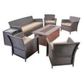 thumbnail image 3 of Anton Outdoor 7 Piece Wicker Chat Set with Wood Finished Fire Pit and Tank Holder, Brown, Tan, Brown, 3 of 10