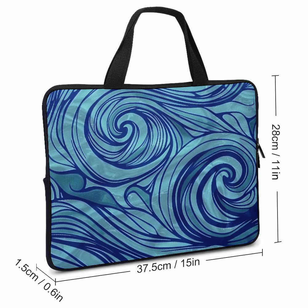 JRXY Wave Pattern Blue Swirl Generative Art Laptop Handle Bag Diving Fabric Computer Protect Case 15inch