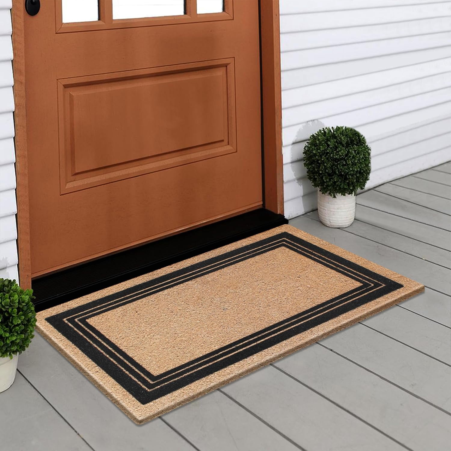 A1HC Natural Coir Entrance Door Mats, Durable Large Outdoor Rug, Non-Slip, Flock Doormat, Thin-Profile Heavy Duty Door Mat, Indoor Outdoor Front Door, High Traffic Areas, 18" X 30"