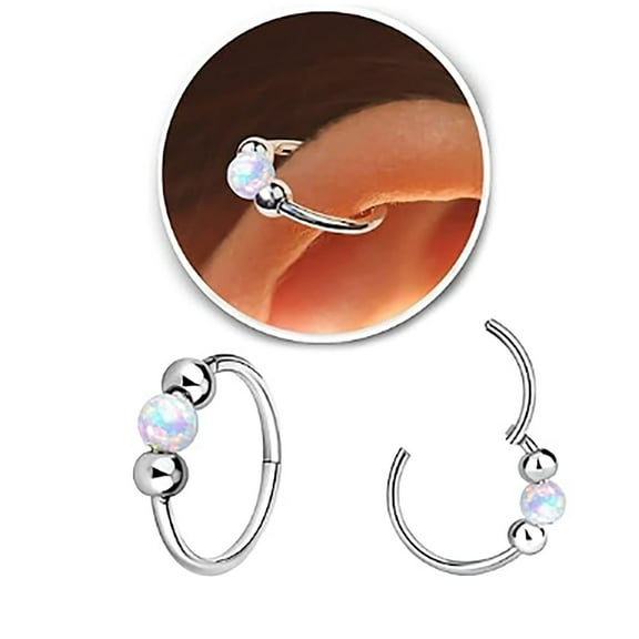DHKATR Small Cartilage Hoop Earrings for Women Men Opal Silver Earrings 316L Hinge Huggie Hoop Earrings for Tragus Conch Earlobe Piercing Jewelry