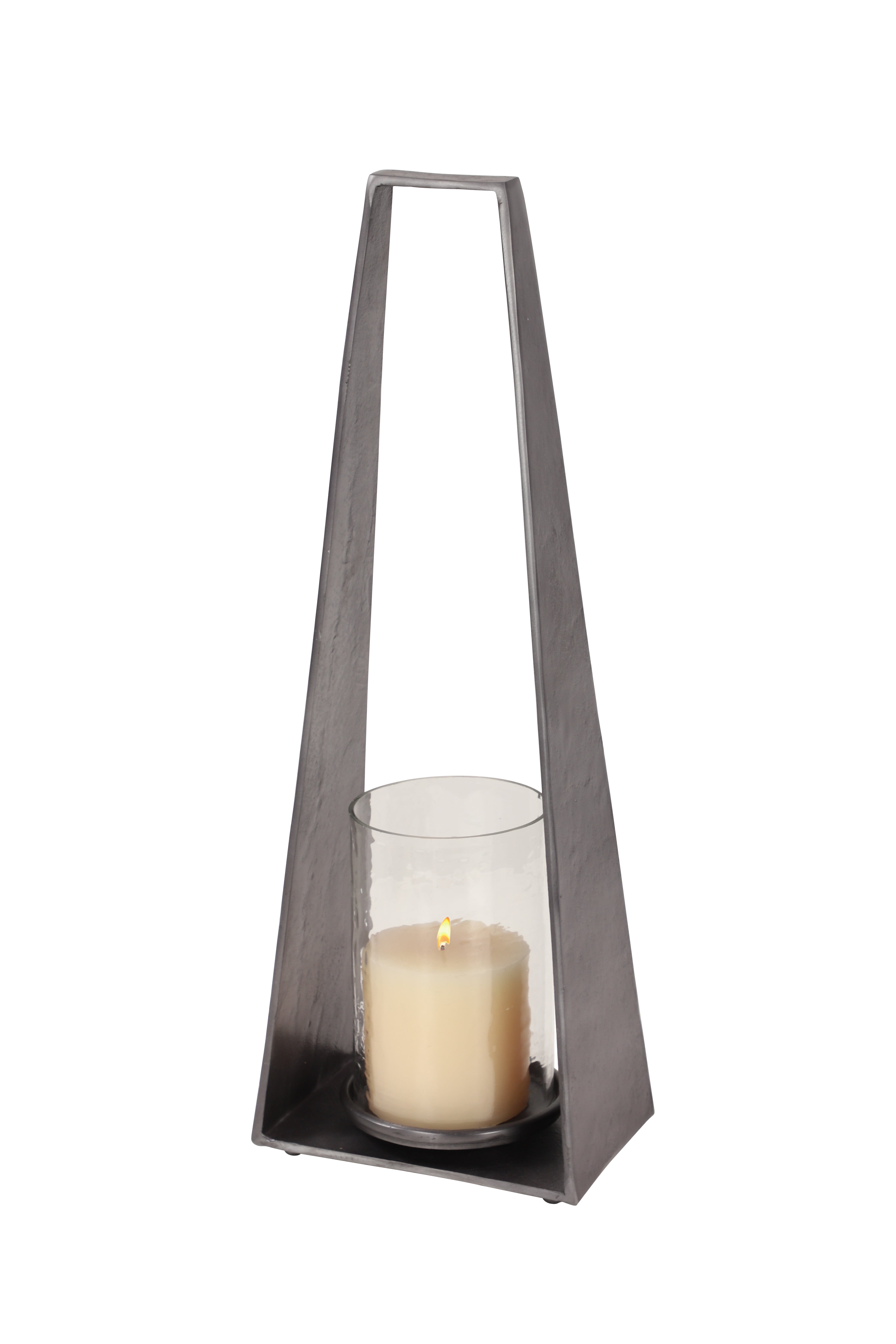 Decmode Large Modern Triangular Silver Metal Candle Holder w/ Hurricane