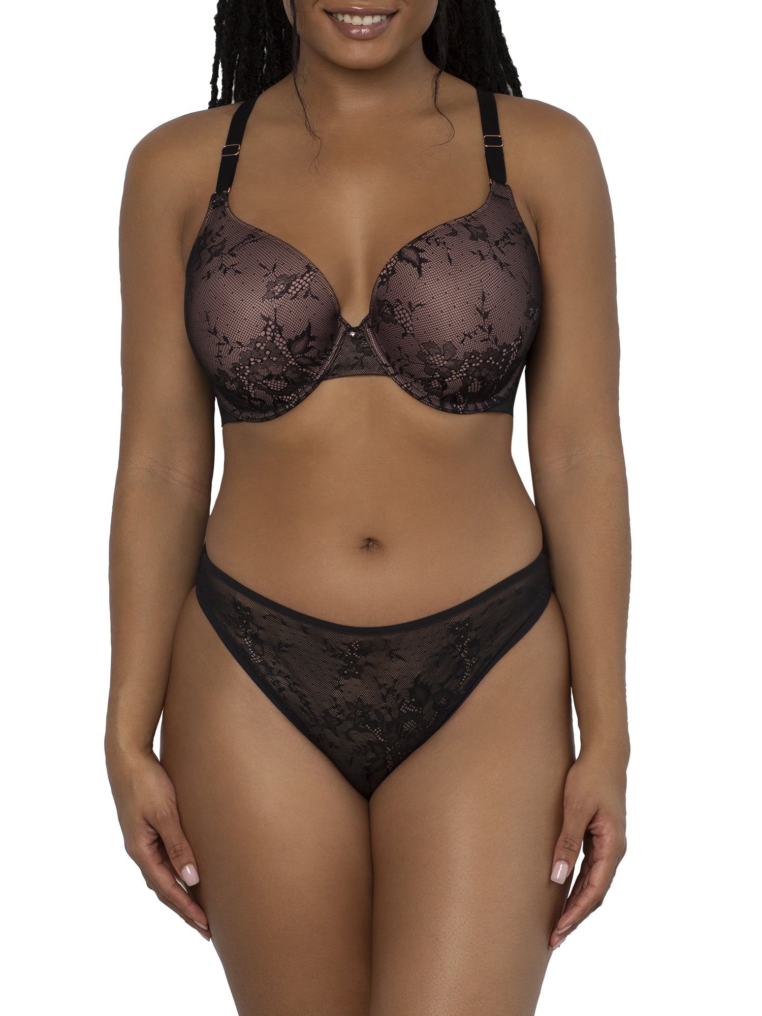 Smart & Sexy Sheer Mesh Demi Underwire Bra Black Hue w/ Ballet Fever  (Smooth Lace) 32C