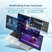 KUU 15.6 Inch 1920x1080 FHD IPS Laptop, Intel Celeron CPU 16GB 512GB SSD, Keyboard Backlight Business Laptops Computer,Windows 11 Silver