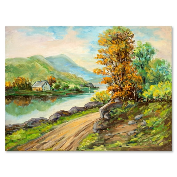 Designart ' The River By The Rural Road ' Traditional Canvas Wall Art Print