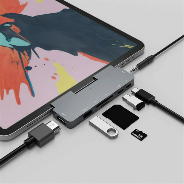 Lollanda USB HUB for iPad Air 4 10.9 ipad Pro 11 12.9 2018 2021 mini 6 Docking with 4K HDMI 7 in 1 Adapter Expansion Dock - Walmart.com