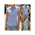 thumbnail image 2 of LMLYSoH Women's Button Down Collared Shirts Cap Sleeve V Neck Striped Print Slim Fit Tops Summer Shirts, 2 of 9