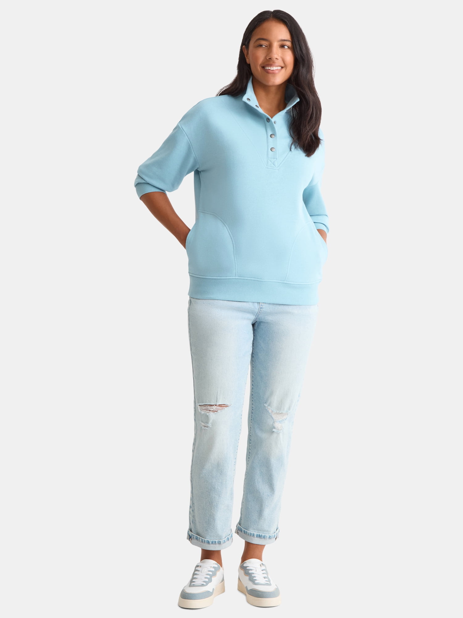 Time and Tru Women's Fashion Terry Snap Sweatshirt, Sizes XS-XXXL