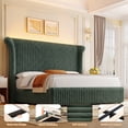 thumbnail image 5 of Hiphuta Corduroy Upholstered Queen Size Bed Frame with Headboard, LED Platform Queen Bed Frame with 55"H Tall Vertical Stripe Corduroy Wingback Headboard, Green, 5 of 9