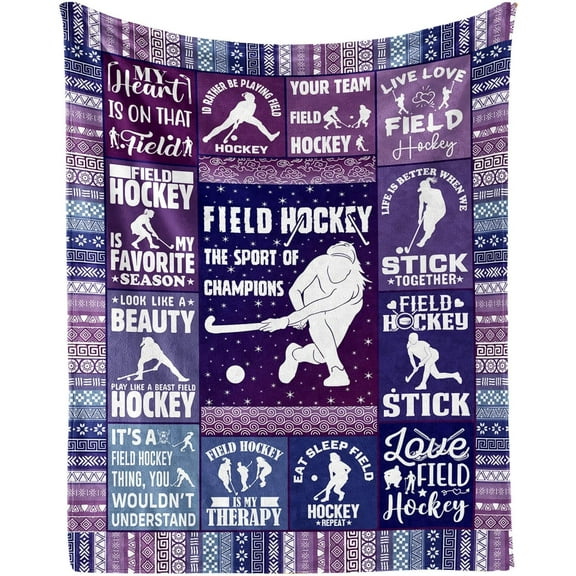 Hockey Blanket for Boys Girls, Cool Hockey Sports Themed Design Printed Purple Throw Blankets for Kids Lap, Chair Sofa, Warm Soft Cozy Blanket, 40"x 50"