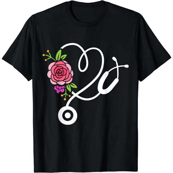 Stethoscope Flower Doctor Nurse Physical Assistant RN T-Shirt Black 3X-Large