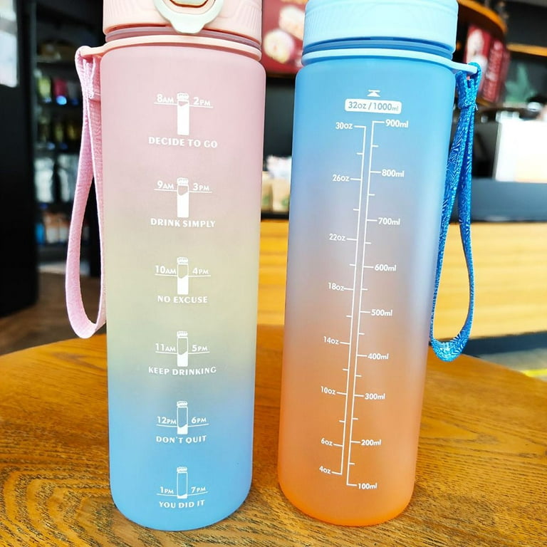 Water Bottles, 1L Clear Water Bottle with Straw Time Markings Gradient Blue  Marble Big Sports Gym Wa…See more Water Bottles, 1L Clear Water Bottle