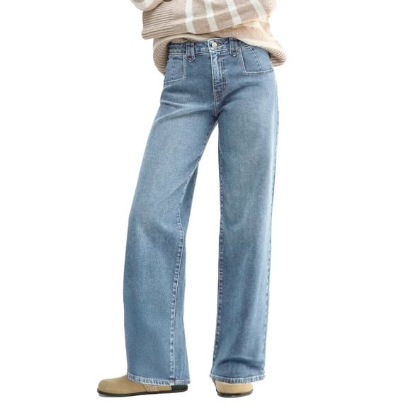 EMMIOL Women's Mid-Rise Stretchy Baggy Jeans Trendy Y2K Straight Leg Boyfriend Jeans Loose Fit Wide Leg Casual Denim Trousers