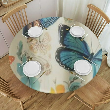 

Patifu Butterflies Round Table Cover Stain Resistant Washable for Indoor Outdoor Kitchen Dining Wedding Parties 100% Polyester Waterproof Fabric Outdoor Fitted 46 -50