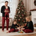 thumbnail image 2 of Christmas Family Pajamas Matching Set Long Sleeve Tree Print T-shirt Plaid Pants Loungewear, 2 of 7
