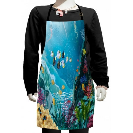 

Fish Kids Apron Underwater Landscape with Tropical Fish and Algae Polyps Descriptive Nautical Image Boys Girls Apron Bib with Adjustable Ties for Cooking Baking Painting Multicolor by Ambesonne