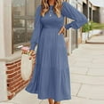 thumbnail image 3 of Women's 2024 Casual Long Sleeve Crew Neck High Waist Smocked Flowy Tiered Midi Dress, 3 of 4