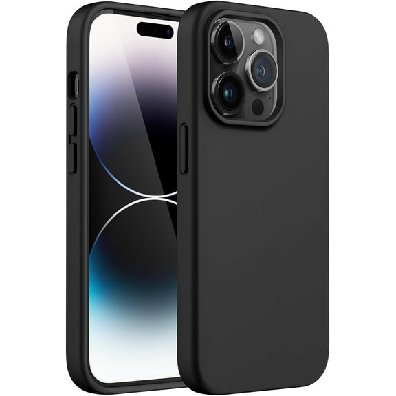 Silicone Case for iPhone 14 Pro 6.1-Inch, Silky-Soft Touch Full-Body Protective Phone Case, Shockproof Cover with Microfiber Lining (Black)