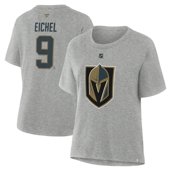 Women's Fanatics Jack Eichel Heather Gray Vegas Golden Knights Authentic Stack Name & Number T-Shirt