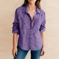 thumbnail image 2 of Women Lapel Collar Shirt, Fashion Heart Print Long Sleeve Button Down Tops, Loose Fits Versatile Blouses with Pockets，Purples,L, 2 of 7