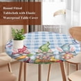 thumbnail image 4 of Easter Bunny Gnomes Round Tablecloth, Fitted Table Cover with Elastic for 36"-44" Round Tables, Spring Easter Eggs Floral Blue Plaid Table Cloth Outdoor Indoor Dinning Party Waterproof Tablecloths, 4 of 7