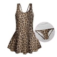 thumbnail image 3 of Xoenoiee Brown Leopard Print Girls Skirted Swimsuits One Piece Swimsuit Comfortable Beach Swimwear Sleeveless Bathing Suit Swim Dress, 10-11 Years, 3 of 7