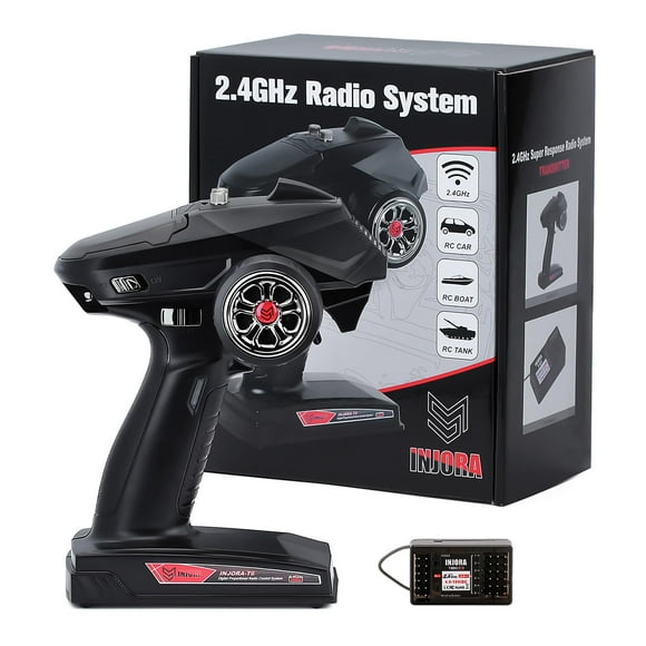 INJORA RC Transmitter 2.4GHz 6CH Controler and Receiver for 1/8 1/10 RC Car Boat Tanks Crawler TRX4 SCX10(T6DC)