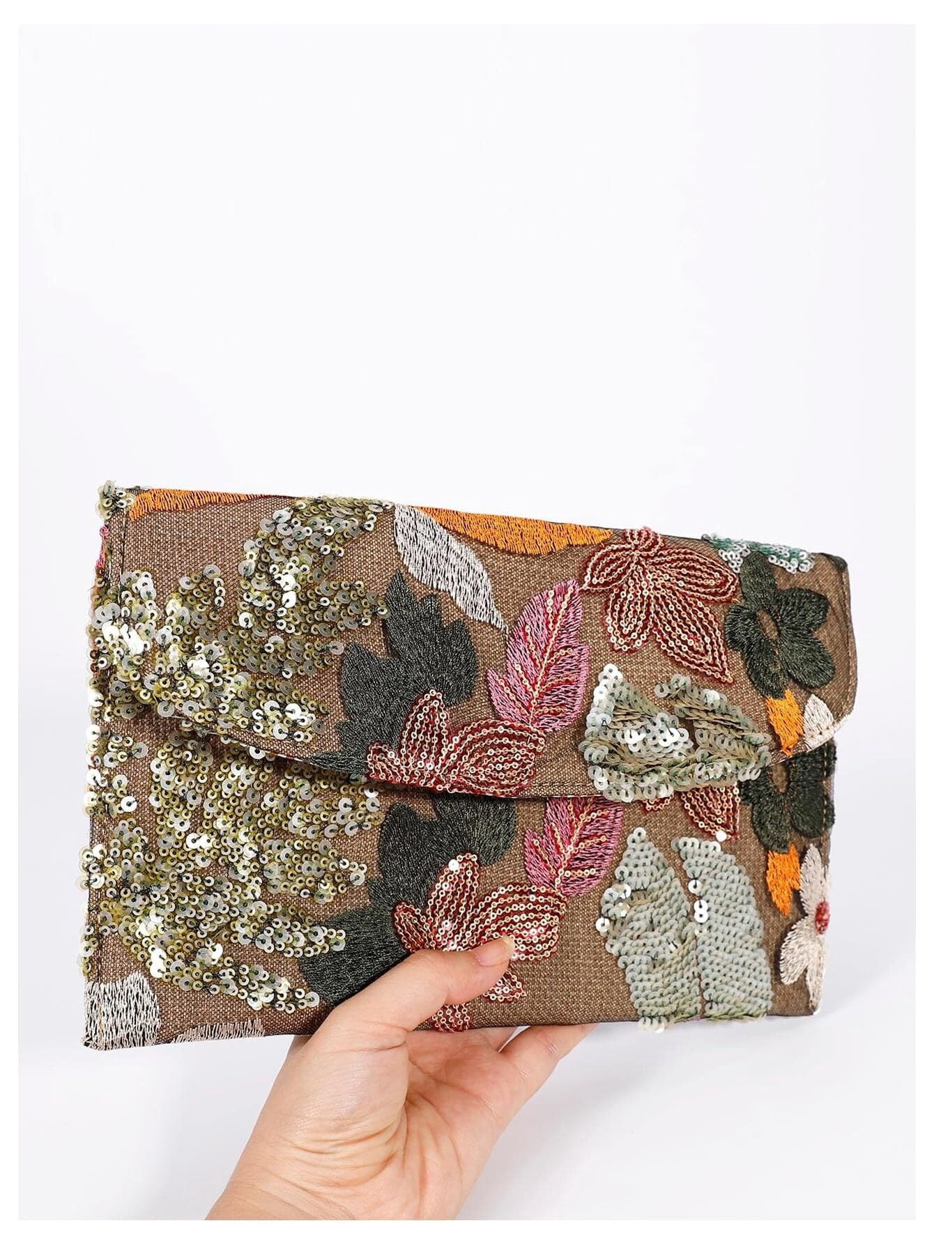 Women's Floral Embroidery Sequin Evening Clutch Bags Party Purses Beaded Evening Bag for Formal