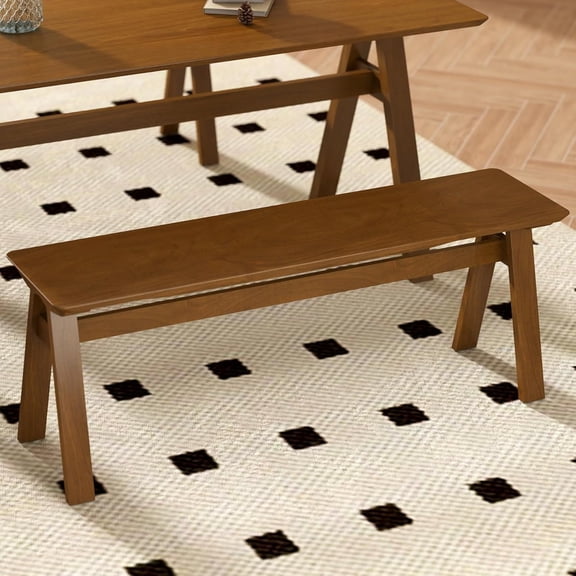 47-Inch Wide Solid Wood Farmhouse Bench with A-Shaped Legs, Mid-Century Modern Entryway or Shoe Bench for Hallway or End of Bed, Walnut
