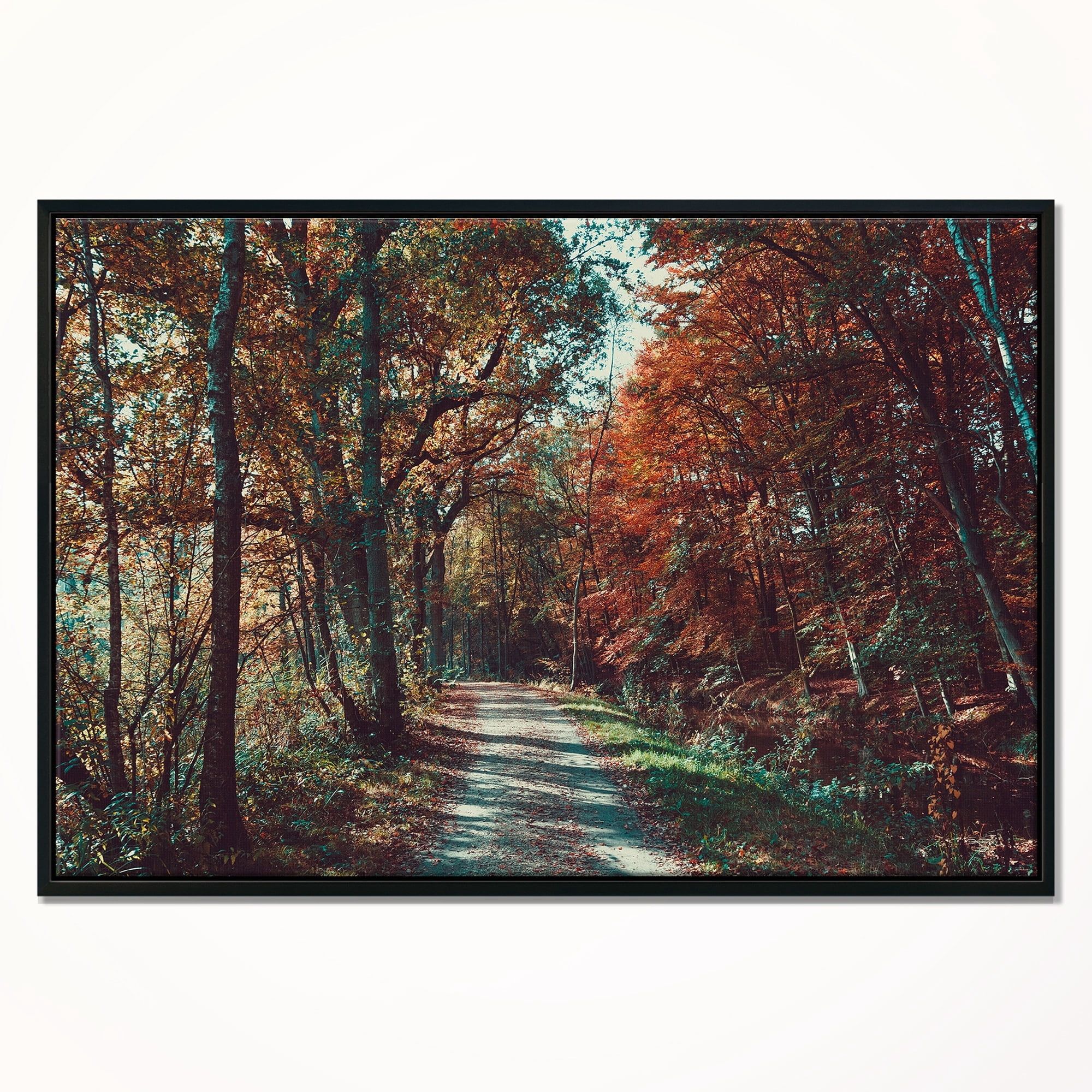 Designart ' Road Through Red Fall Forest ' Landscape Photo Framed Canvas Art Print