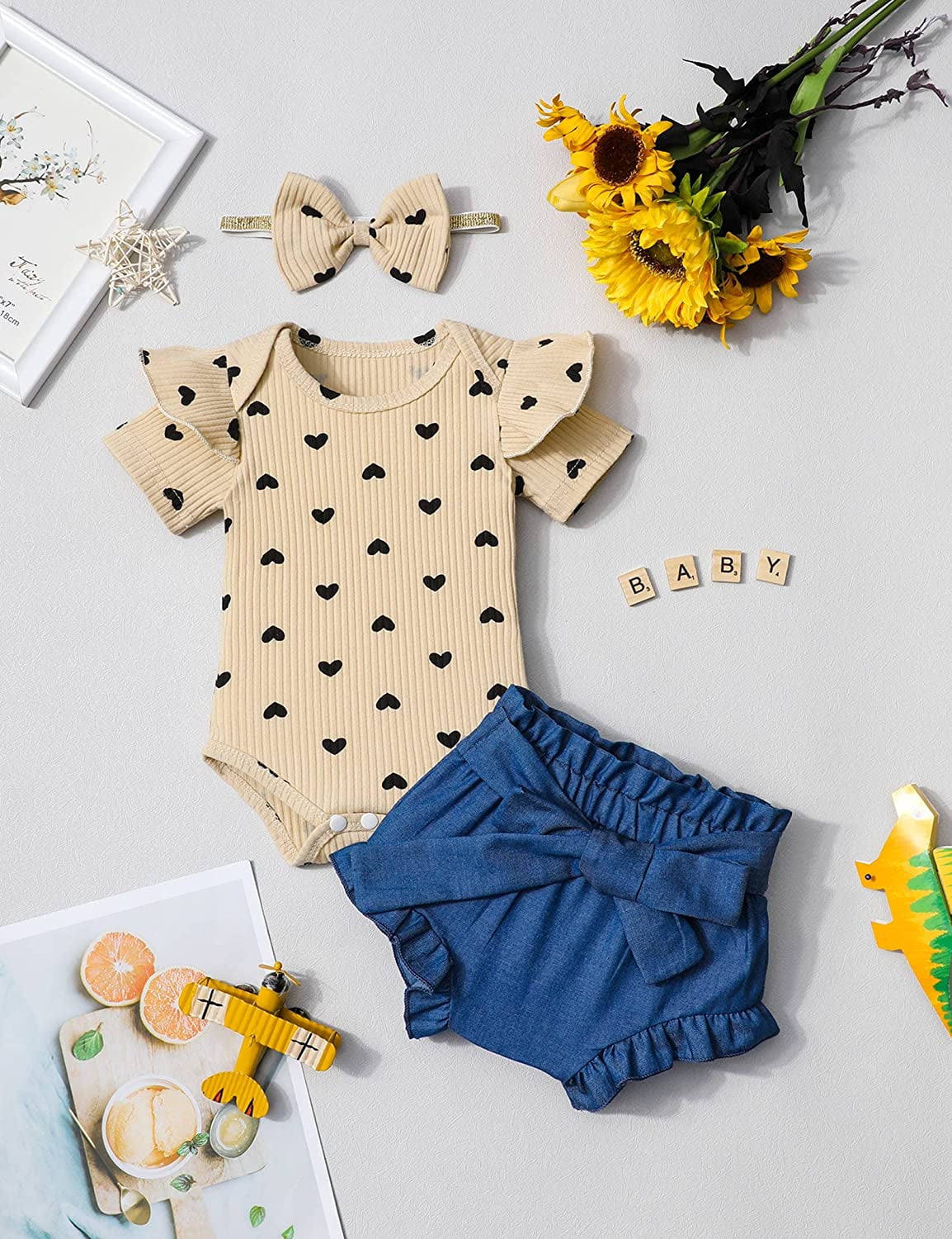 Baby Girl Clothes, Baby Clothes for Girls Short Sleeve Tops Summer Ruffle Shorts Set Infant Girl Clothes3-6Months