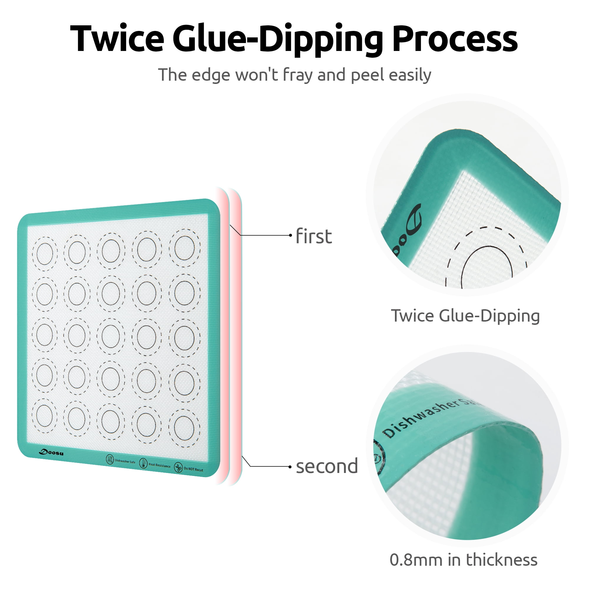 Doosu Silicone Baking Mats of 2, 11x11 Inch Non-Stick Food Safe Heat Resistant Macaron Mat
