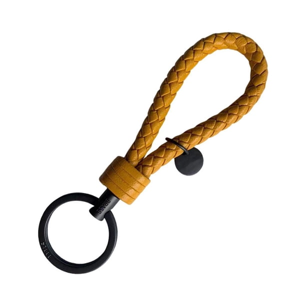 Bewildely LLavero de cuerda tejida trenzada de cuero, bolso de mujer resistente al desgaste, colgante impermeable, llavero duradero, joyería de Artesanía Amarillo 3.3*9 cm