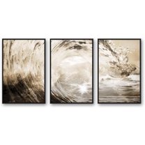 IDEA4WALL 3 Piece Framed CanvasWall Art for Living Room, Bedroom Golden Waves Canvas Prints for Modern Home Decoration Ready to Hang