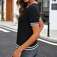 thumbnail image 7 of hoksml Women's Short Sleeve Crew Neck T-Shirt, Striped Trim Casual Tee for Everyday Wear, 7 of 7