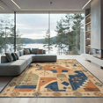 thumbnail image 2 of ODIKA 8'x10' Ultra-Soft Area Rug, Blue Beige Geometric Abstract Design Elegant with Artistic Borders Washable, Bare feet friendly, Silk-Touch for Bedroom, Under Sectional, 2 of 7