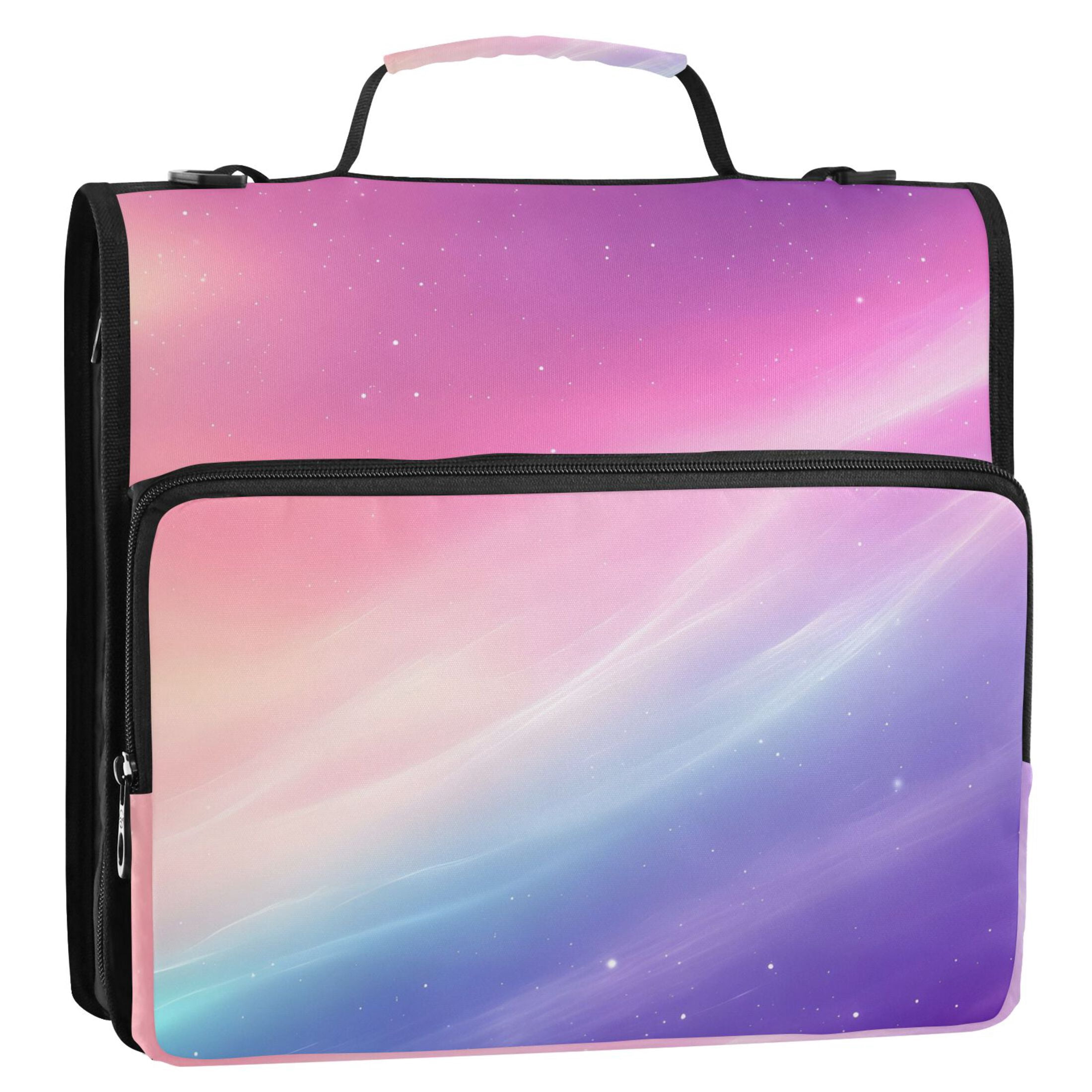 ALAZA Zipper Binder Pink Gradient Starry 3 Ring Trapper Keeper File Folder Organizer Bag