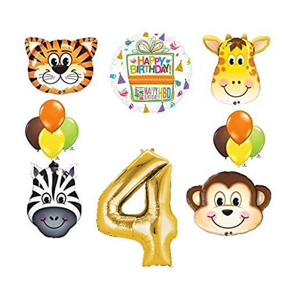 Jungle Animal Safari Forth 4th Birthday Party Supplies and Balloon Decorations