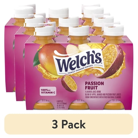 (3 pack) Welch's Passion Fruit Juice Drink, 10 fl oz On-the-Go Bottle (Pack of 6)