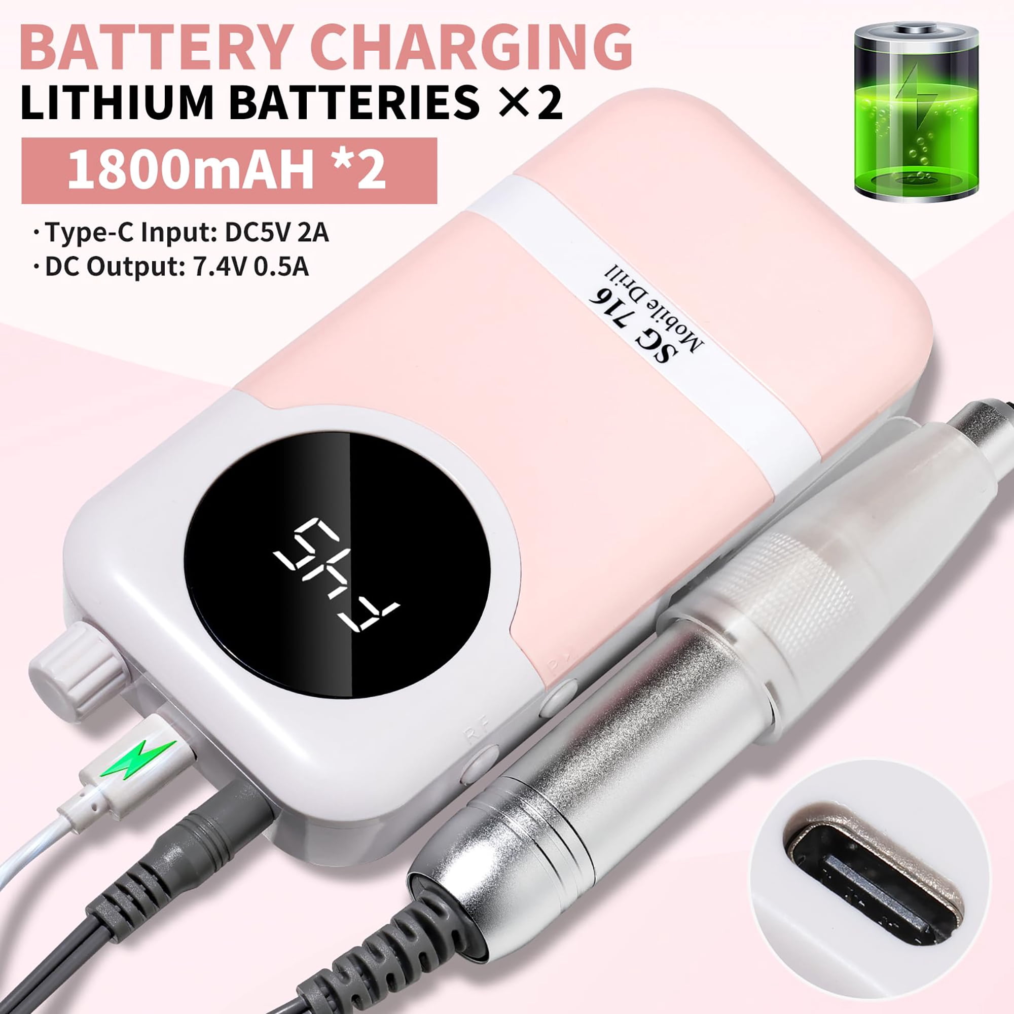 INSMART Cordless Nail Drill, Professional 45000RPM Electric Nail File Kit with LCD Display, Charging Base & 78 Accessories
