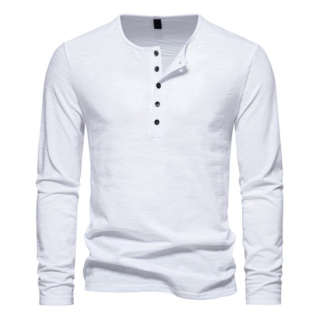 Yuyuzo Men Basic Tops Long Sleeve 1/4 Button Notch V Neck Cozy Fall Casual Shirts Blouse Solid Color