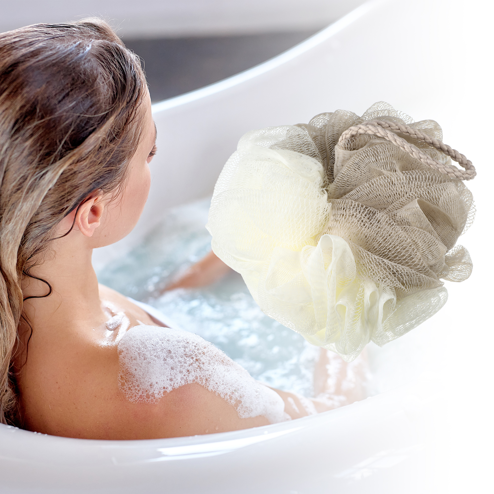 Unique Bargains Bath Shower Loofah Sponge 4.72"x5.12" 1 Pc Khaki