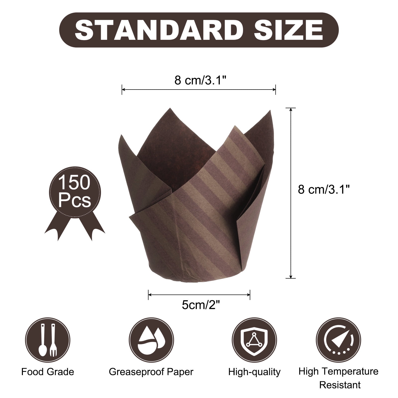 Unique Bargains Tulip Baking Cups Cupcake Muffins Liners Wedding Party Brown Brown
